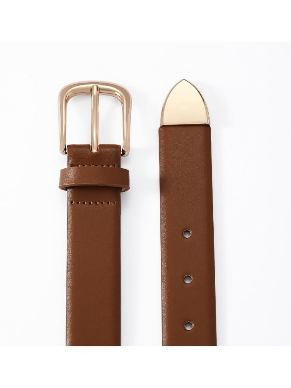 Women Tan Leather Dress Belt For Pants Jeans Fashion With Classic Gold Buckle - Picture 4 of 6